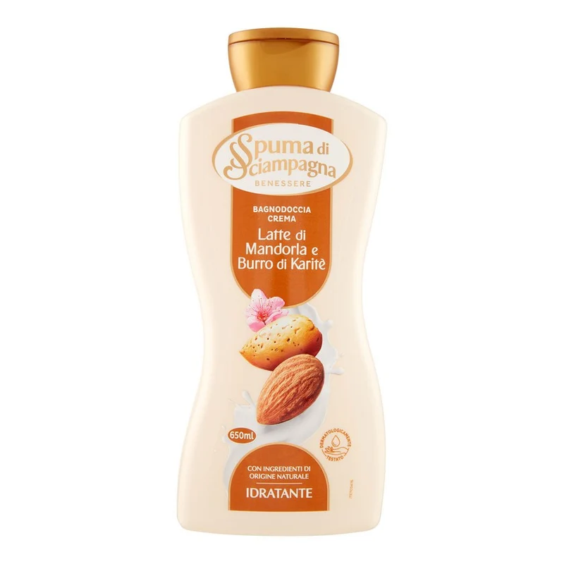 Spuma di sciampagna Benessere Idratante Bagnodoccia Crema Latte Di Mandorla E Burro Di Karite 650 ml — Bagnoschiuma
