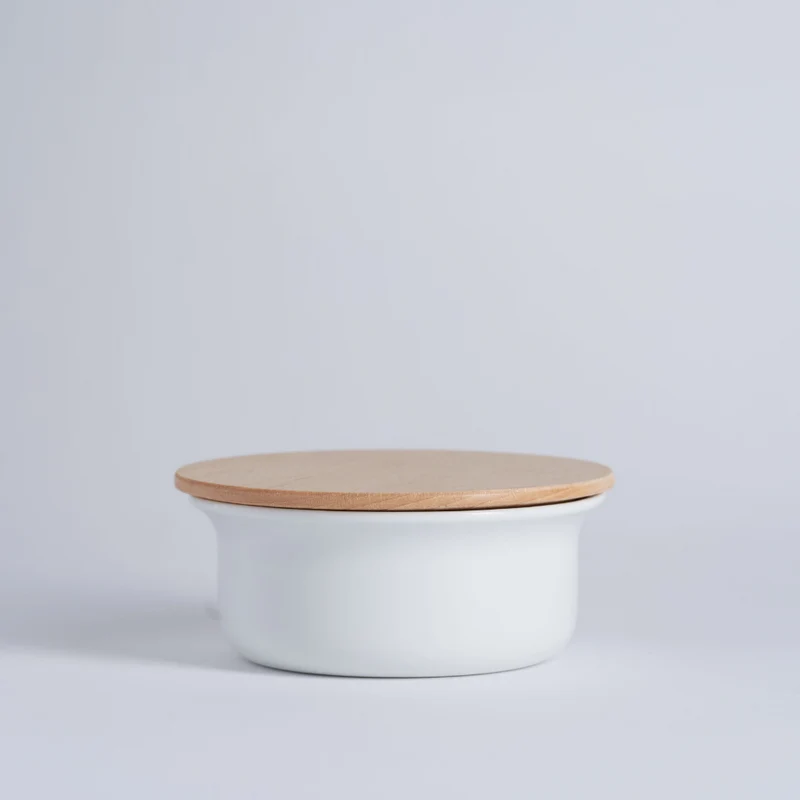 Bol à Barbe Presque Parfait en Porcelaine avec Couvercle en Hêtre Blanc
