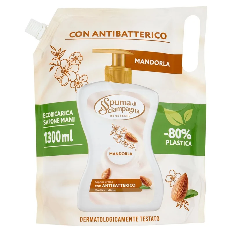 Spuma di sciampagna Sapone Crema Mandorla Ecoricarica 1300 ml — Sapone detergente