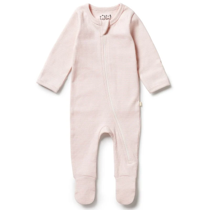 Wilson & Frenchy Organic Stripe Rib Zipsuit with Feet - Cantaloupe