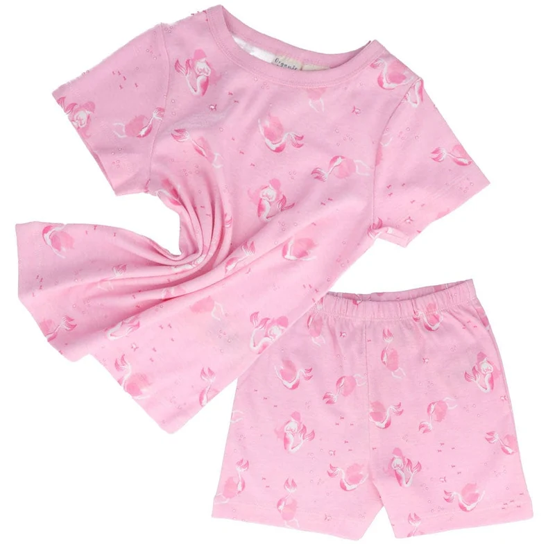 Children's Organic Cotton Short Pyjama Set - Mermaids Pink