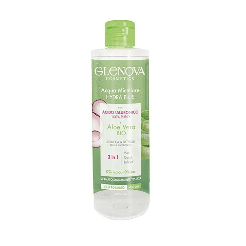 Glenova Acqua Micellare Hydra Plus Con Acido Ialuronico E Aloe Vera Bio 400 ml — Acqua micellare