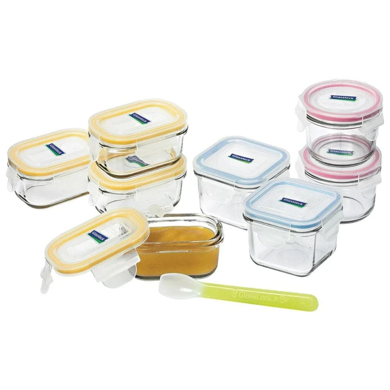 Glasslock Glass Baby Food Containers Mixed Shapes With Spoon - Set of 9 | Freezer Safe