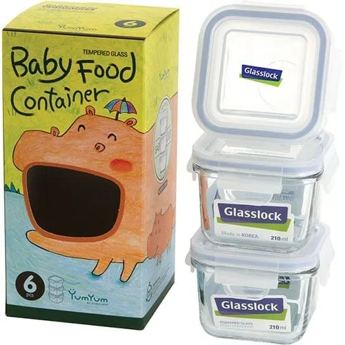 Glasslock Glass Baby Food Containers 210ml Square - Set of 3 | Freezer Safe