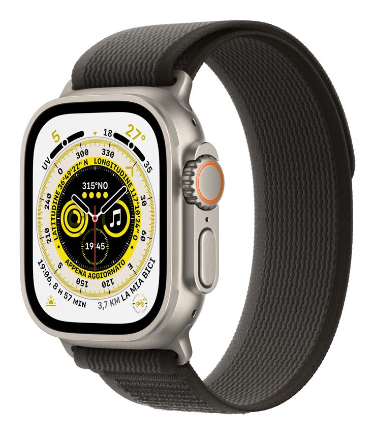 Apple Watch Ultra GPS + Cellular, 49mm Cassa in Titanio con Cinturino Trail Loop Nero/Grigio - M/L