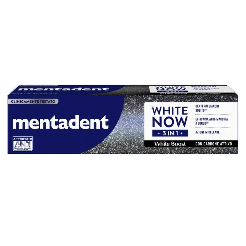 Mentadent White Now 3In1 Carbone Attivo 75 ml — Dentifricio