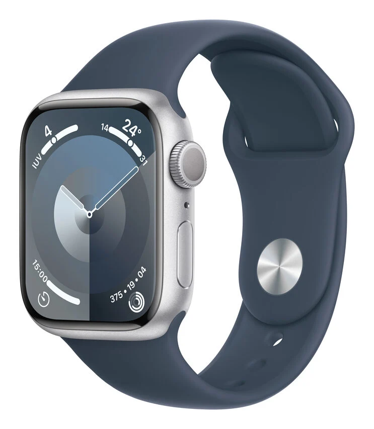 Apple Watch Series 9 GPS Cassa 41mm in Alluminio Argento con Cinturino Sport Blu Tempesta - M/L