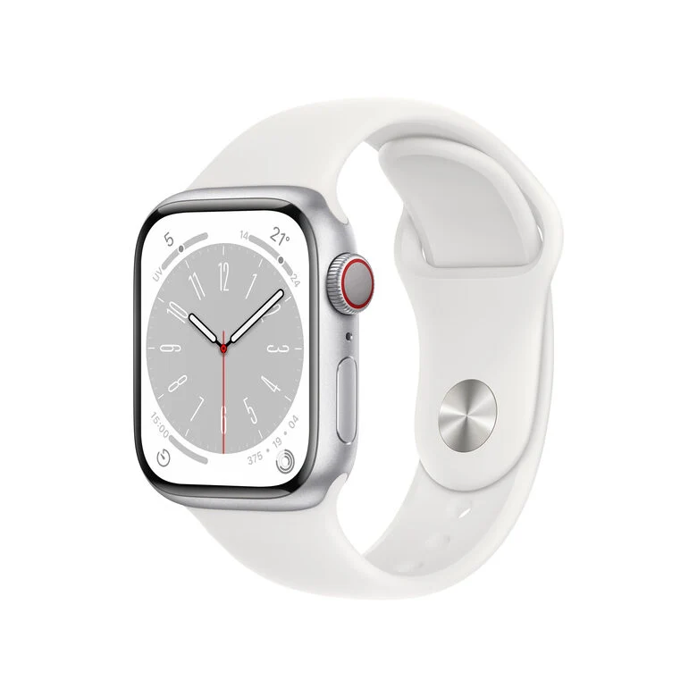 Apple Watch Series 8 GPS + Cellular 41mm Cassa in Alluminio color Argento con Cinturino Sport Band Bianco - Regular