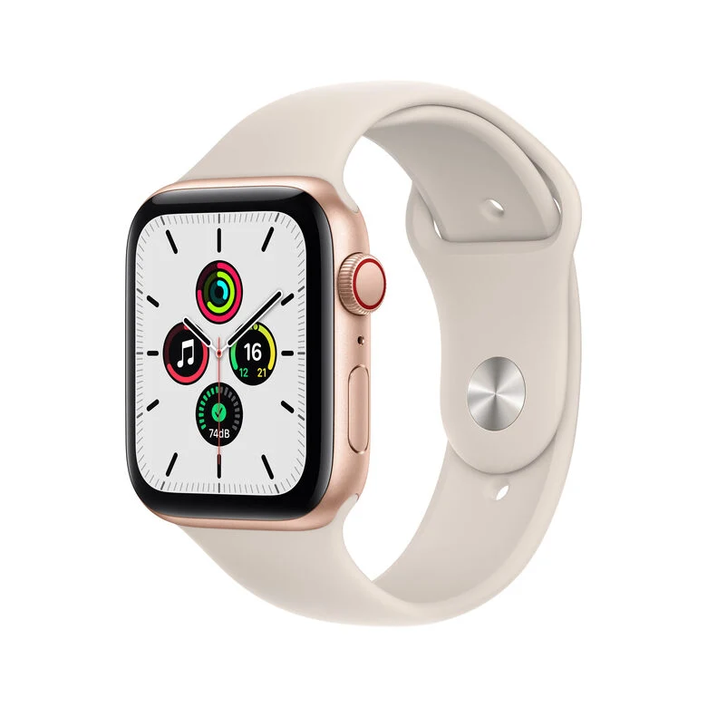 Apple Watch SE GPS + Cellular, 44mm Cassa in Alluminio color Oro con Cinturino Sport Galassia