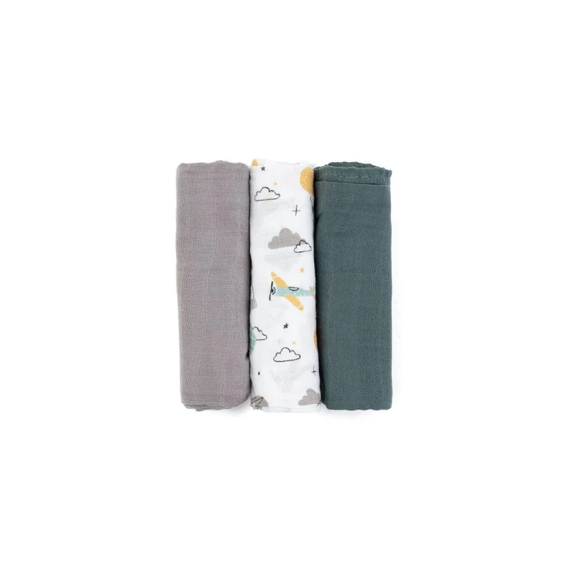 Petite&Mars Moussy pannolini tessuto Grey Planes 68x68 cm 3 pezzi — Pannolini