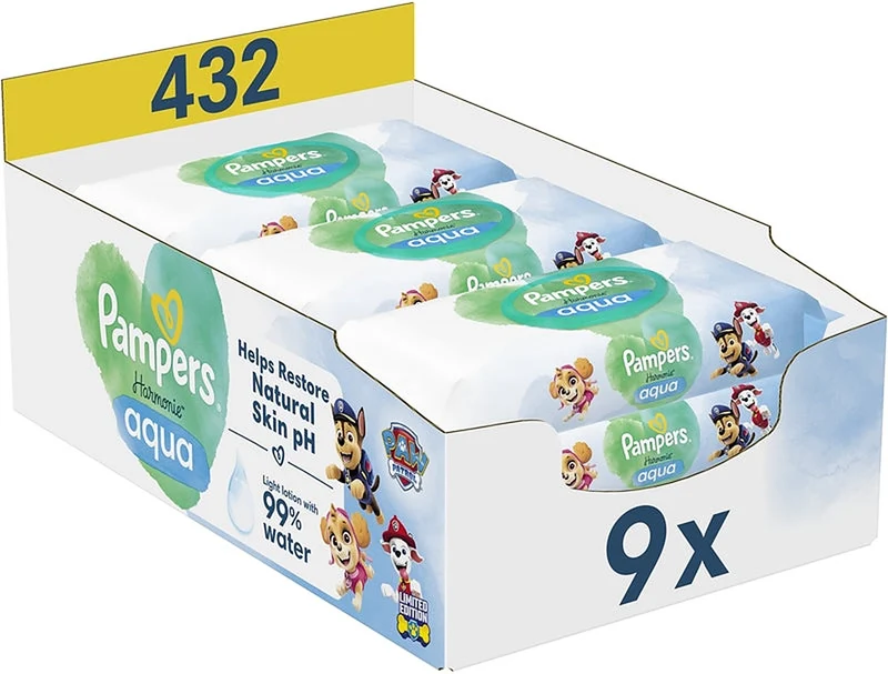 Pampers Harmonie Aqua Paw Patrol 432 pezzi — Salviette umidificate per neonati
