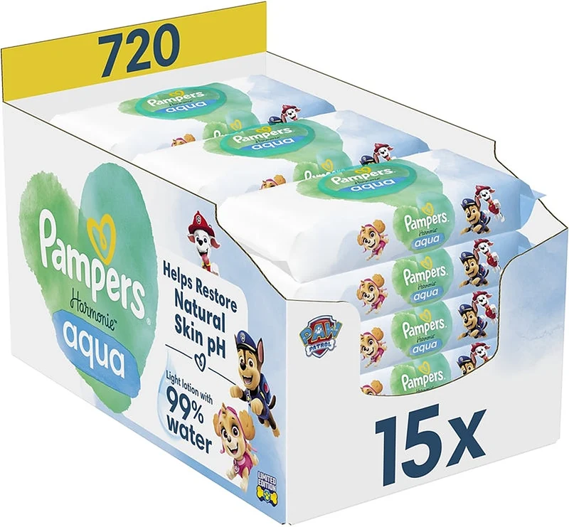 Pampers Harmonie Aqua Paw Patrol 720 pezzi — Salviette umidificate per neonati