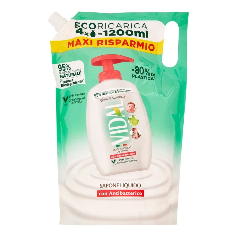 Vidal Sapone Liquido Ecoricarica Antibatterico 1200 ml — Sapone liquido