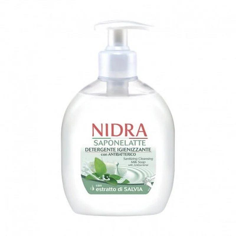 Nidra Saponelatte Igienizzante Con Antibatterico E Estratto Di Salvia 300 ml — Sapone liquido
