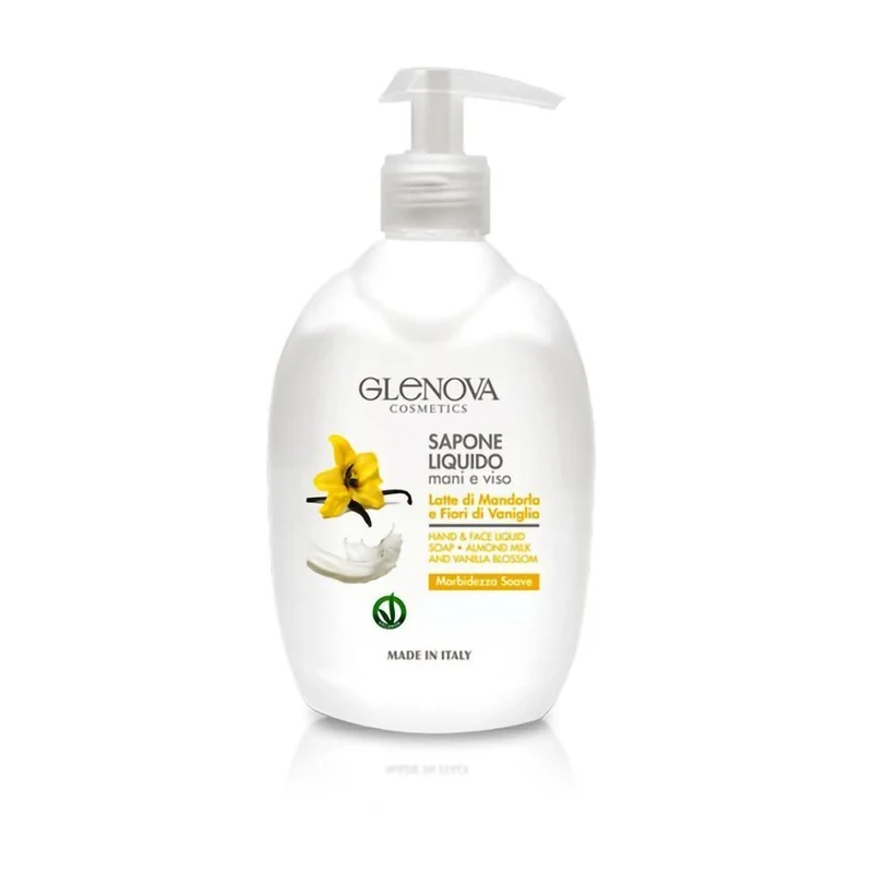 Glenova Sapone Liquido Mani E Viso Latte Di Mandorla E Fiori Di Vaniglia 500 ml — Sapone liquido