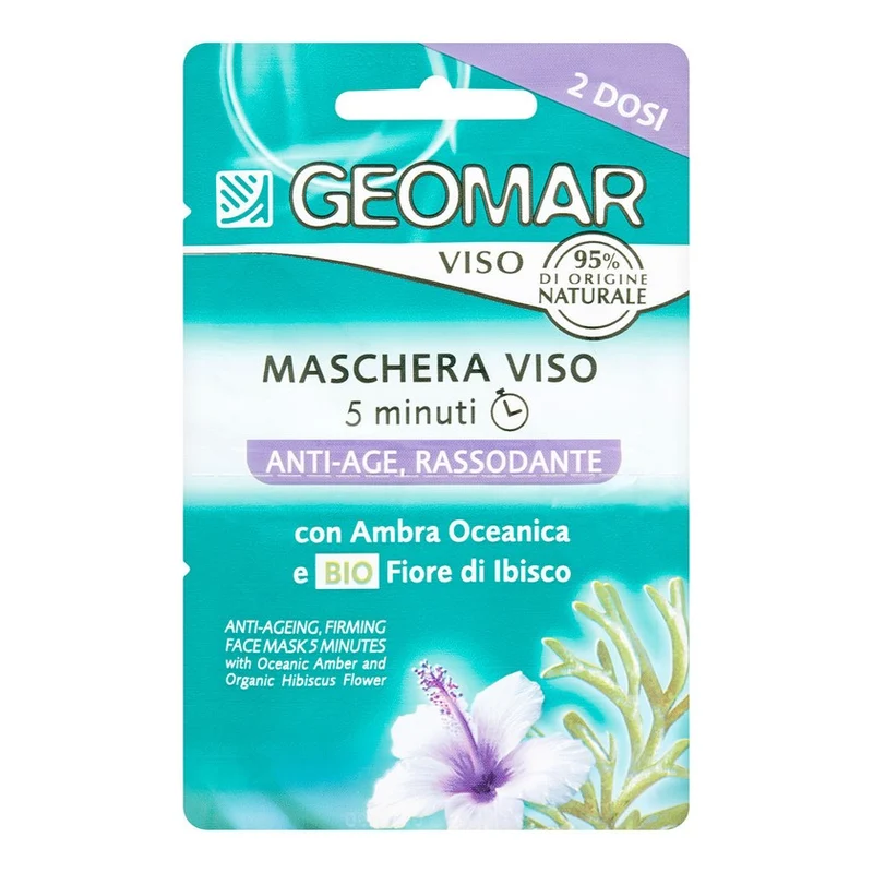 Geomar Maschera Viso 5 Minuti Anti Age Rassodante Con Fiore Di Ibisco Biologico E Ambra Oceanica 2 Dosi Da 15 ml — Maschera viso